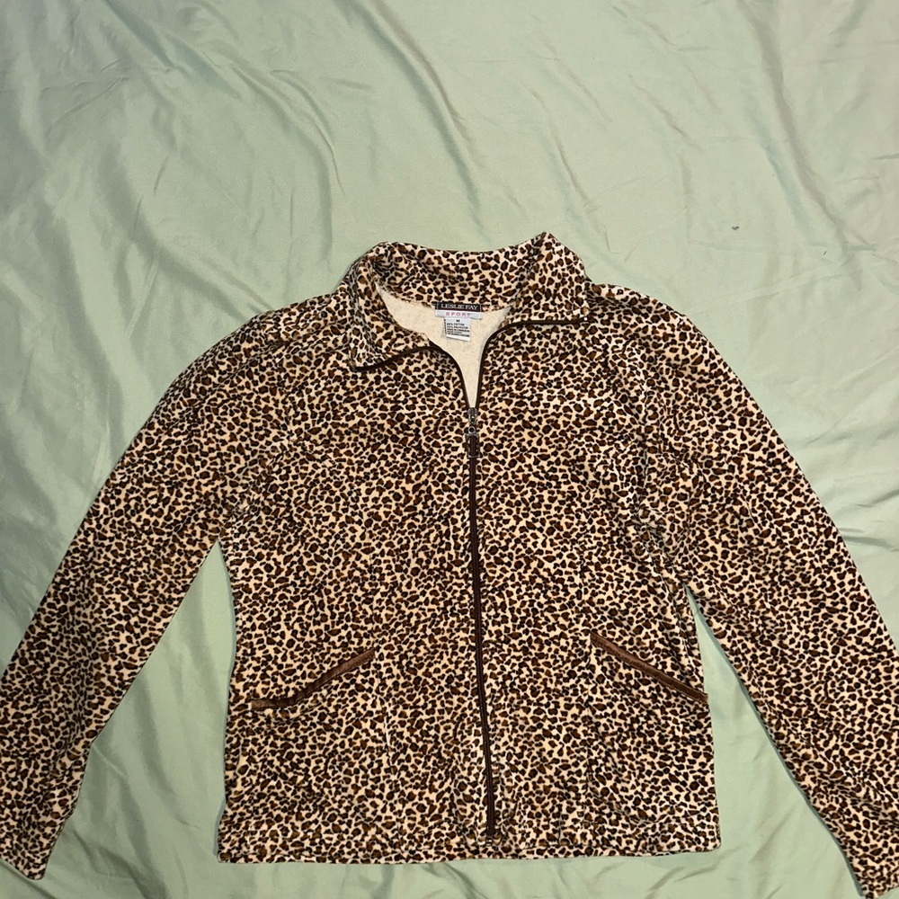 Leslie Fay Brown Leopard Print Teddy Jacket